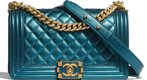 Blue Metallic & Gold Metal Chanel Boy Bag