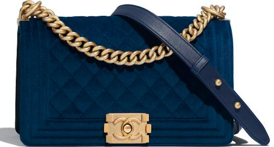 Blue Velvet & Gold Metal Chanel Boy Bag