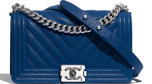 Dark Blue & Silver Metal Chanel Boy Bag