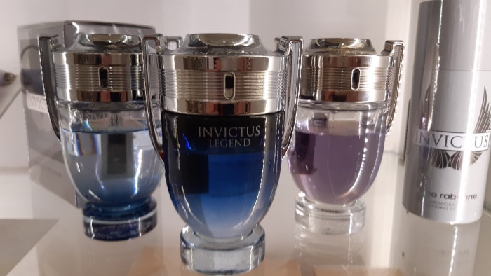 Invictus fragrance bottles in-store