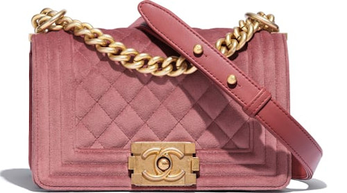 Pink Velvet & Gold Metal Chanel Boy Bag