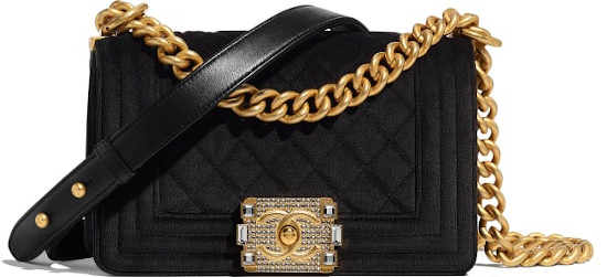 Small Black Velvet & Gold Metal Chanel Boy Bag