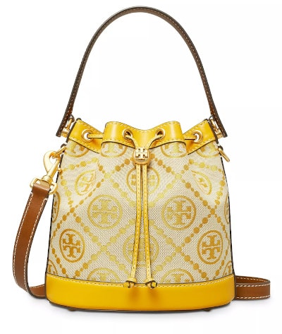 TORY BURCH T Monogram Jacquard & Leather Bucket Bag